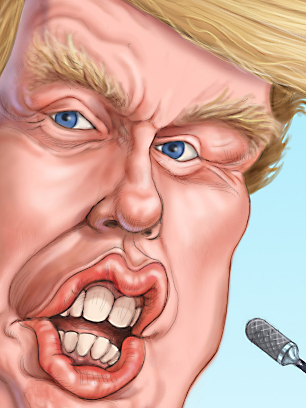 trump caricature close up